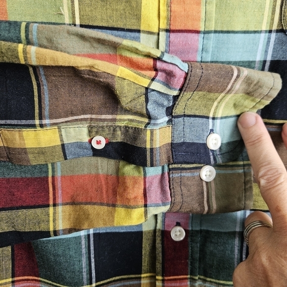 Tommy Hilfiger Men's Medium Vibrant Yellow and Red Plaid Shirt Long Sleeve - Picture 5 of 10